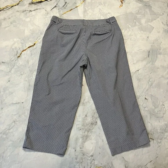 Talbots Pants Womens Size 14 Blue White Pinstripes Cotton Stretch Pocket Cropped - Picture 7 of 11